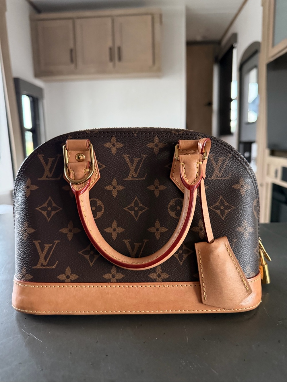 Louis Vuitton Brown Monogram Alma BB Satchel - Brown/Tan Leather Trim